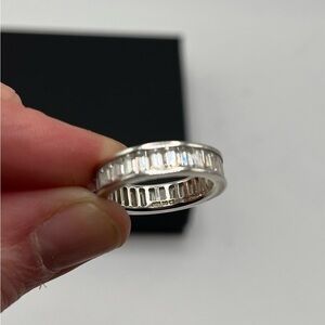 Diamonique Sterling Silver Baguette Eternity Band Size 6 #1